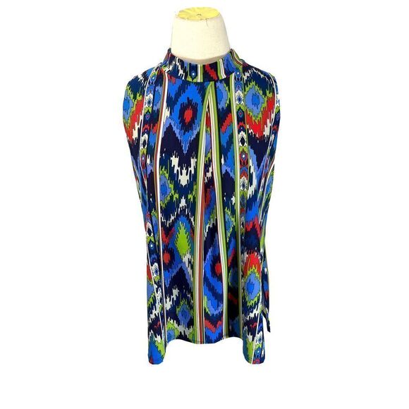 Jude Connally Womens Mock Neck Sleeveless Macy Top Sz Medium Ikat Geometric New - Picture 11 of 11